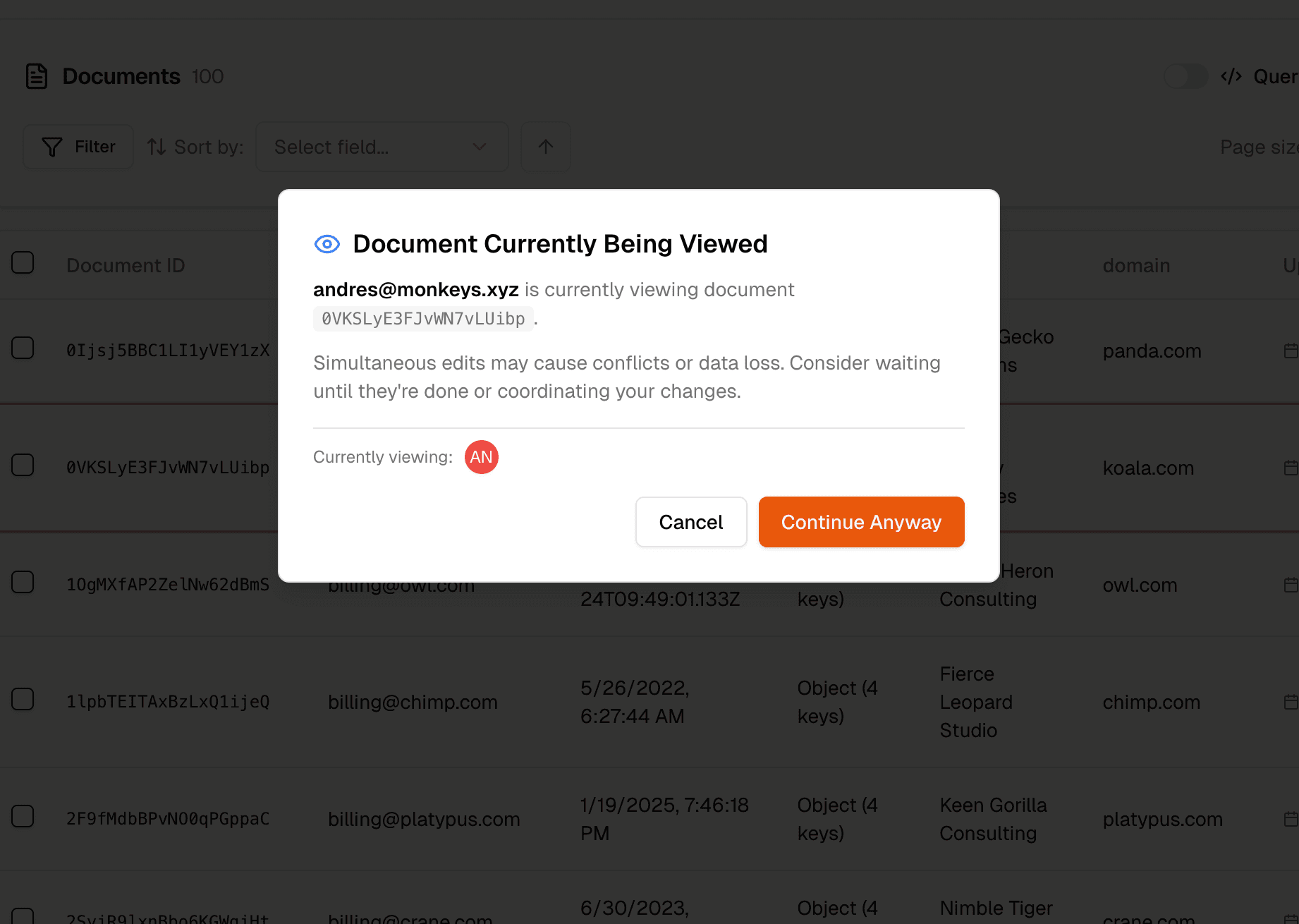 Real-time team collaboration with presence indicators